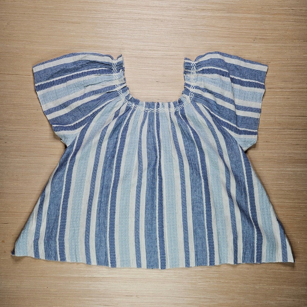 Boho Faherty Striped Peasant Blouse Women S Blue Organic Cotton WTS2316-NLS - Picture 8 of 12